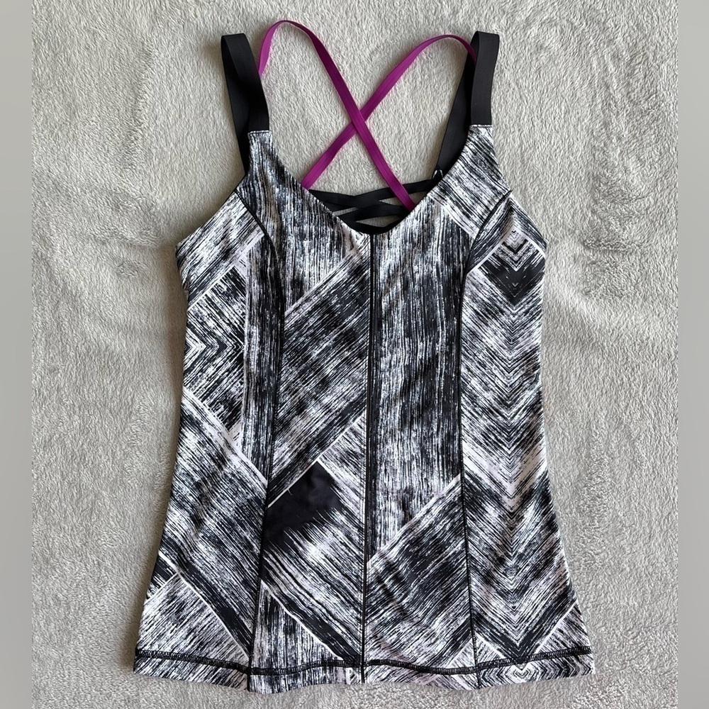 Lululemon Athletica Black White Plum Hot To Street Tank Top Size 6